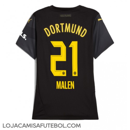 Camisa de Futebol Borussia Dortmund Donyell Malen #21 Equipamento Secundário Mulheres 2024-25 Manga Curta